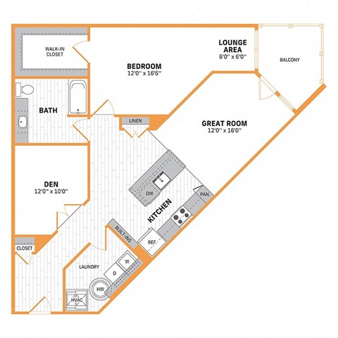 Floor plan for 1 bed, 1 bath, 1167 sqft